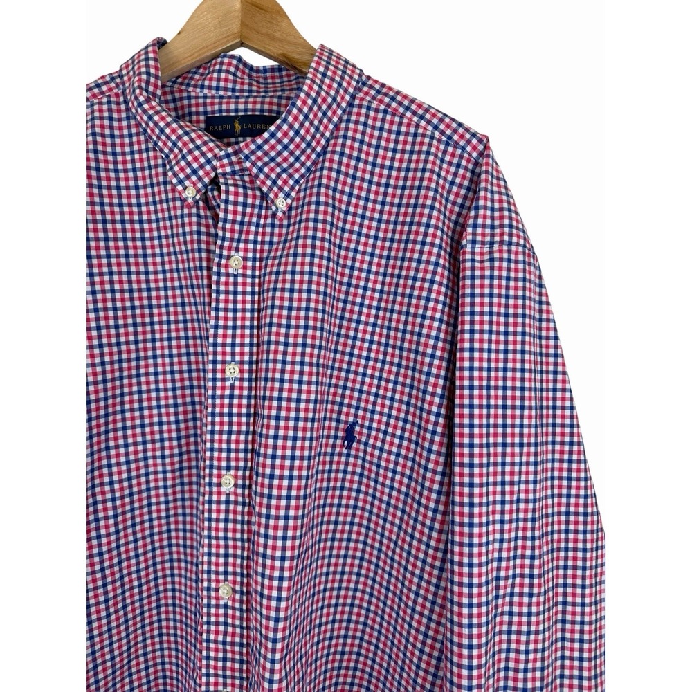 Polo Ralph Lauren Red White Blue Check Button Down Shirt 3XLT Tall Men Preppy